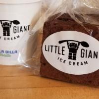 The A La Mode · Three Fudge Brownies and one pint of ice cream, your choice of flavor