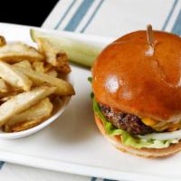 Kezar Burger & Fries · Lettuce, tomato, onion, pickle, Thousand Island, served with French fries.