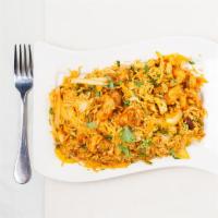 Prawn Biryani · Saffron Flavored Basmati Rice with Prawns & Nuts.