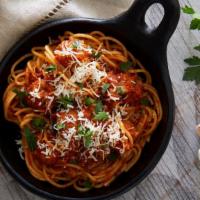 Spaghetti Bolognese · Spaghetti pasta in a rich tomato meat sauce.