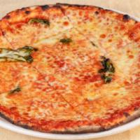 Cheese Pub Pizza · Chicago pub style, thin, grid cut. (not bar pizza) fresh mozzarella, fresh basil, sicilian o...