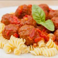 The Rotini Marinara with Meatballs · Classic! Rotini pasta with warm marinara sauce and juicy meatballs!