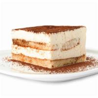 Tiramisu · Decadent italian dessert with a hint of coffee and dusted with chocolate powdered sugar.