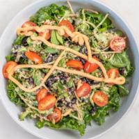 The Power House · Tricolor quinoa, kale, sunflower sprouts, black beans, scallions, cilantro, cherry tomatoes ...