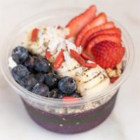Acai Bowl · Acai, banana, blueberry, pineapple and oat milk topped with granola and fresh fruit, toasted...