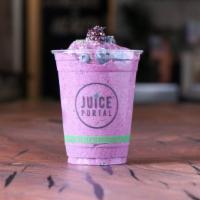 Purple Reign · Banana, blueberry, strawberry, peanut butter, maple syrup and almond milk.