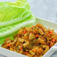 BUM. Lettuce Wrap Tofu (Vegetarian) · Romaine lettuce with tofu, carrots, green bell peppers, mushrooms, radish, ginger, garlic, w...
