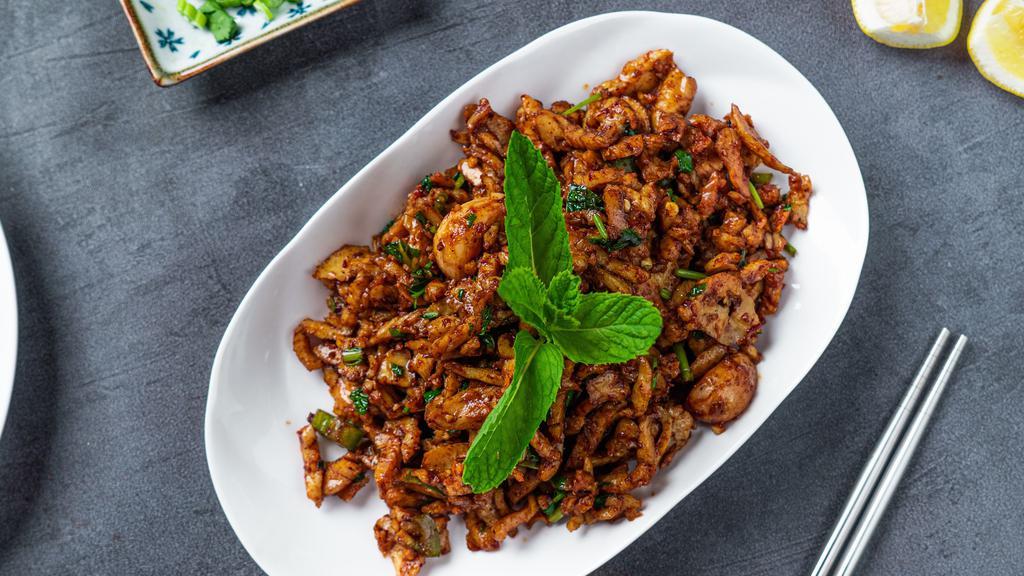 ZNF. Minted Jalapeno Chicken · Minced chicken with sambal chili sauce, mint leaves, garlic, ginger, jalapeños, cilantro, soy sauce, oyster sauce, soy paste, fennel seed powder and mustard seed powder. Gluten-free option available.
