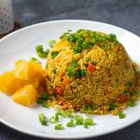 ZUS. Pineapple Fried rice · Jasmine  rice with pineapple, green beans, carrots, egg, onions, scallions, and turmeric. Gl...