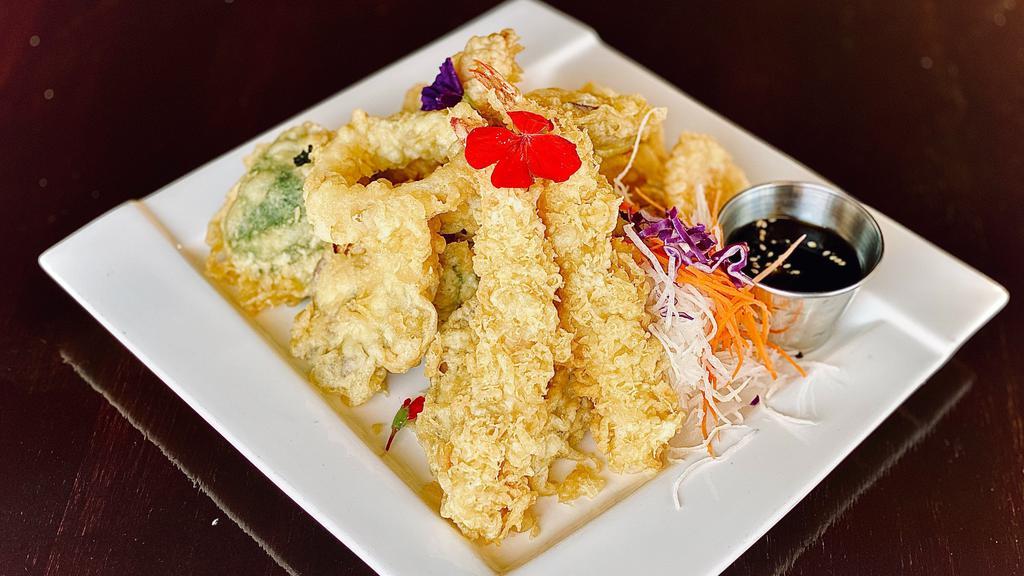 Mix Tempura · Deep fried jumbo shrimp (2) and vegetables.
