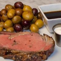 14oz Spitfire Roasted Prime Rib with Au Jus - 14oz · **AVAILABLE ALL DAY, THURSDAY-SUNDAY.. choice of two sides & one sauce