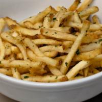 Parmesan Truffle Fries · fresh cut kennebec potatoes, parmesan, herbs, truffle oil, served with garlic chive aioli