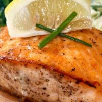 Faroe Islands Scottish Salmon · woodfired and seasoned with choice of two sides & one sauce