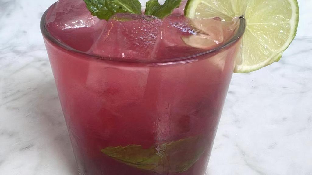 Rad Red Refresher (Mocktail) · This is a refreshing mock-tail made with cactus pear & pomegranate, mint, lime, sparkling water