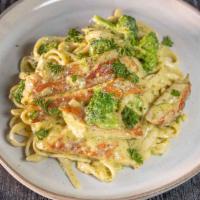 Linguine Chicken Pesto · Homemade pesto sauce blended from a special recipe with garlic sauce.