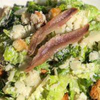 Caesar salad · Our loved Roman lettuce, shaved salty parmigiano Reggiano, our homemade bread transformed in...
