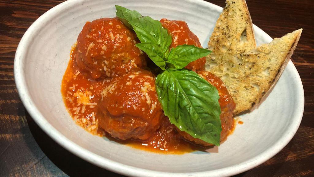 Polpette · Serving 3 meatballs. Inspired by a combination of our grandmas’ recipes. We mix 100% ground beef meat, grated parmigiano Reggiano, breadcrumbs and a touch of garlic and cook them in the most delicious tomato sauce.