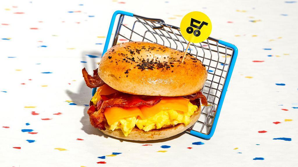 Bacon, Egg, And Cheese · Two eggs with crisp bacon and melted cheese on your choice of bagel.