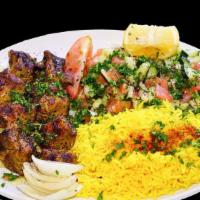 Lamb Kabob Plate · Served with rice and salad.