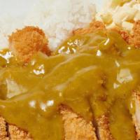Katsu Curry · Golden crispy breaded chicken topped with yellow curry.