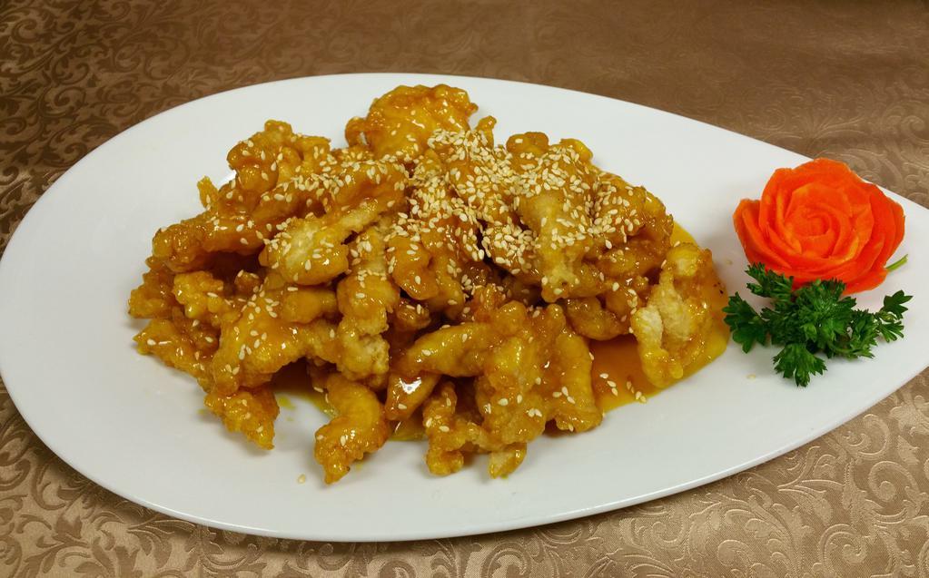 56. Sesame Chicken · Hot and spicy.