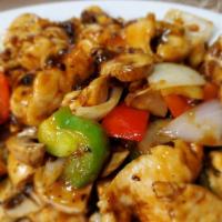 42. Chicken with Black Bean Sauce · Hot and spicy.