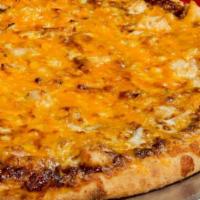 9. BBQ Chicken Pizza · BBQ Sauce, Shredded Whole Milk Mozzarella Cheese, Chicken Breast, Fresh Onions, &  Cheddar C...