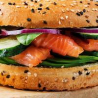 Lox Bagel · Salmon, Cream Cheese, Tomatoes and Red Onions