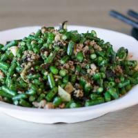 B18. Stir Fried Minced Pork and Chinese Kale with Beans · 欖菜肉碎炒豆角