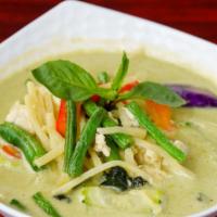 99. Gang Pak (Coconut Curry) · Hot. Choice of yellow, red or green curry with assorted vegetables and soft tofu.