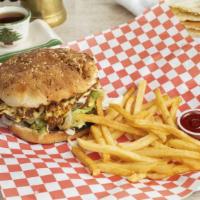 Chicken or Kafta Burger ( Served with side of french fries ) · Marinated Chicken Or stake Tender with tomato, cheese, lettuce, onion and Layer of fried egg...