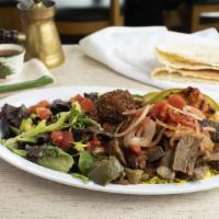 Beef & Lamb Shawarma Platter · Our famous Authentic Lebanese Beef & Lamb Steak Shawarma, Served With Rice, salad, Grilled O...