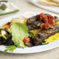 Shish Kabab Platter · Charbroiled Home Grounded Beef Tender Seasoned with our Lebanese Spices , Served with Salad,...