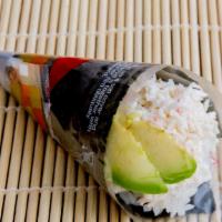 California · Imitation crab mix, avocado, sushi rice, and nori.