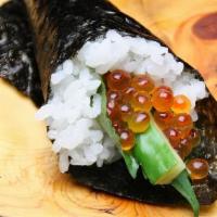 Ikura Hand Roll · Ikura, avocado, cucumber, sushi rice, and nori.