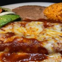 Enchiladas Plate · Two enchiladas with  (chicken, pork or potatoes)   Your choice of salsa: red, green or suiza...
