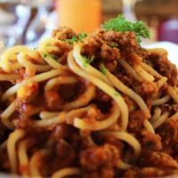 Spaghetti Alla Bolognese · Pasta in a meat sauce. Add meatball with an additional charge.