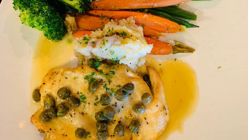 Chicken Piccata · Chicken breast with capers, lemon and butter sauce.