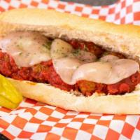 Meatball Marinara · Whole meatballs on a french roll smothered with marinara sauce and topped with melted provol...