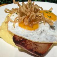 Leberkäse ( Veal Loaf)  · Fried Eggs | Mashed Potatoes | Crispy Onions