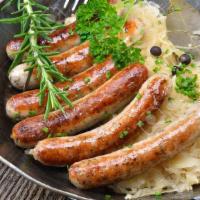 Sausage Feast  · Sausage Sampler | Chicken Pesto | Thüringer | Käserkrainer | Bavarian | Nürnberger | Sauerkr...
