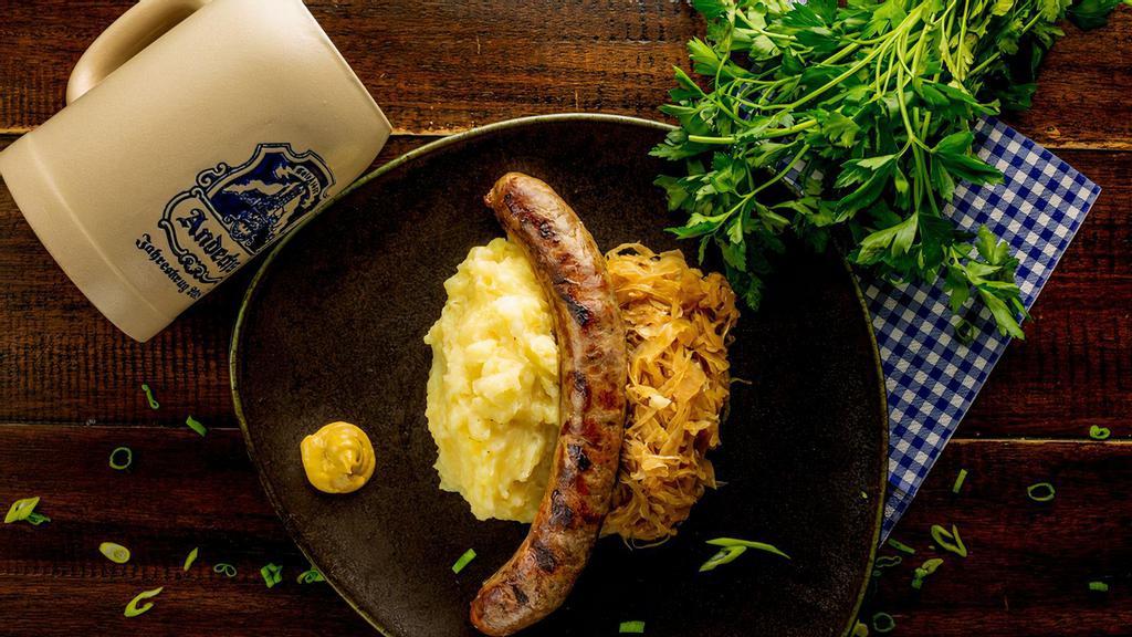 Chicken and Spinach Sausage  · Sausage Plate | Mashed Potatoes | Sauerkraut