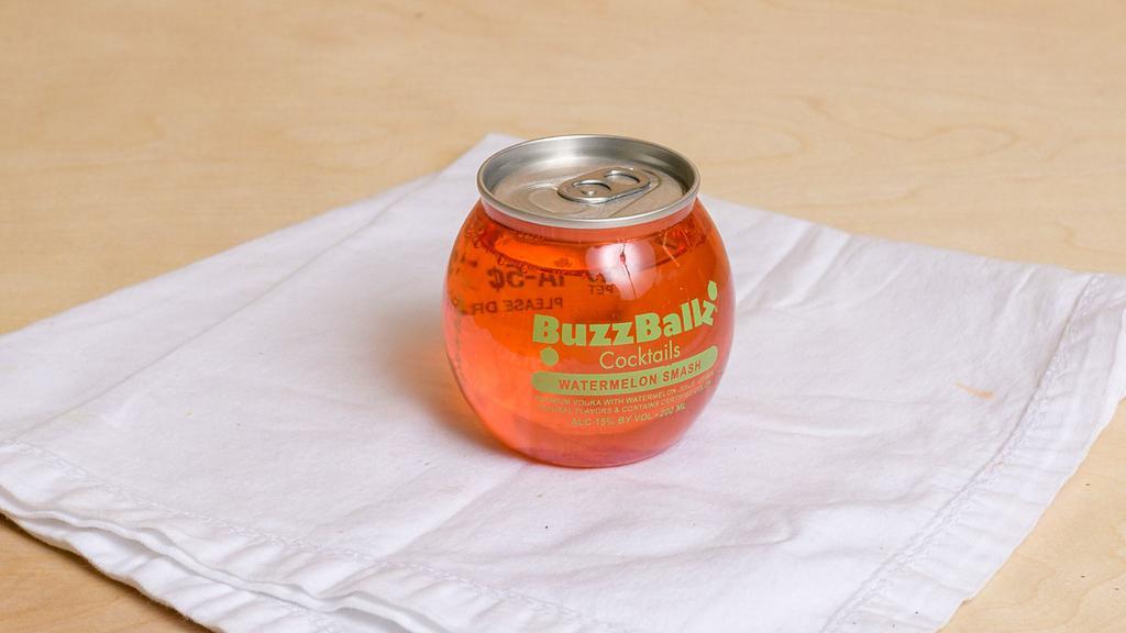 BuzzBallz Cocktails Watermelon Smash | 200ML Container · ALC 15% By Vol. 
Premium Vodka with Grapefruit juice, natural flavors & certified color.