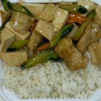Cod Fillet  Tofu Rice Plate豆腐鱼飯 · Spicy.