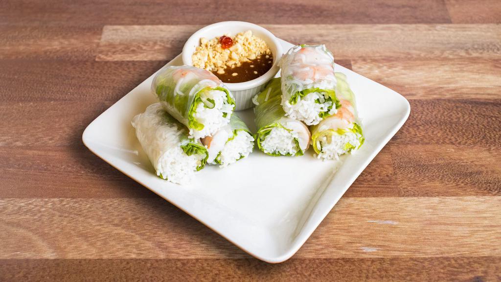 Shrimp Rolls · Peanut. Soft rice paper rolls filled with poached shrimps, lettuce, mint leave and vermicelli noodles served with peanut sauce, (lettuce, bean sprouts, mints, rice noodles)