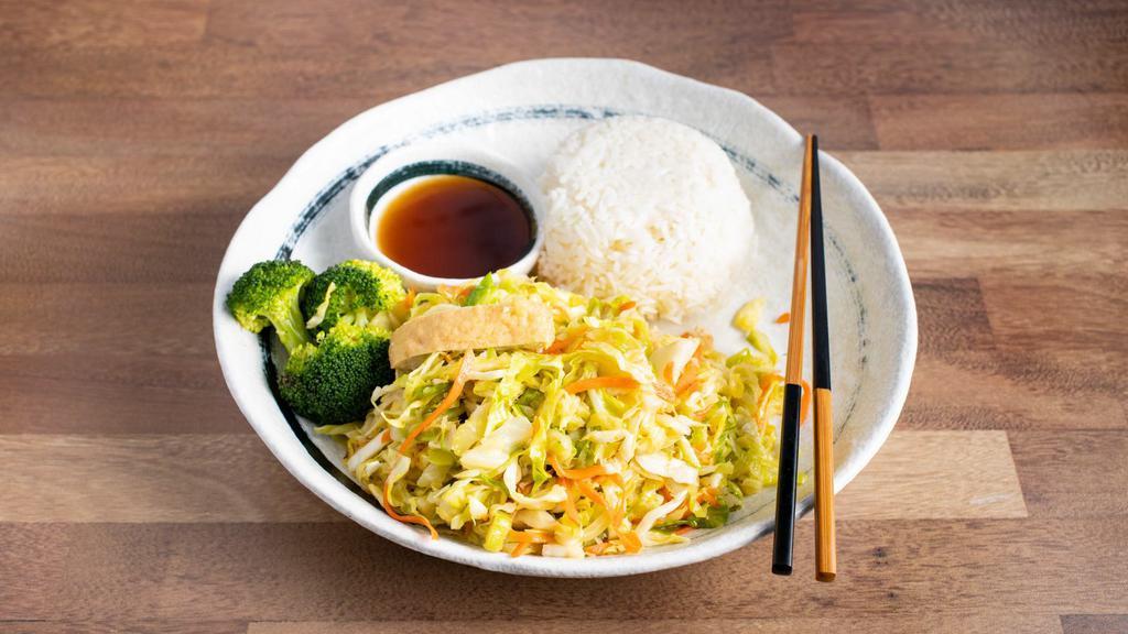 Stir Fry Vegetable · Veggie. Cabbage, shiitake mushrooms, fried tofu, bean sprouts, carrots & silver noodles, served with broccoli