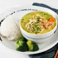 Curry Chicken · Spicy. Red curry with coconut milk served with potatoes & carrots served with broccoli