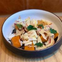 Gomadare Tofu Salad · Hodo Soy tofu, avocado, orange, creamy sesame dressing and SMM furikake. (Vegan and Gluten F...