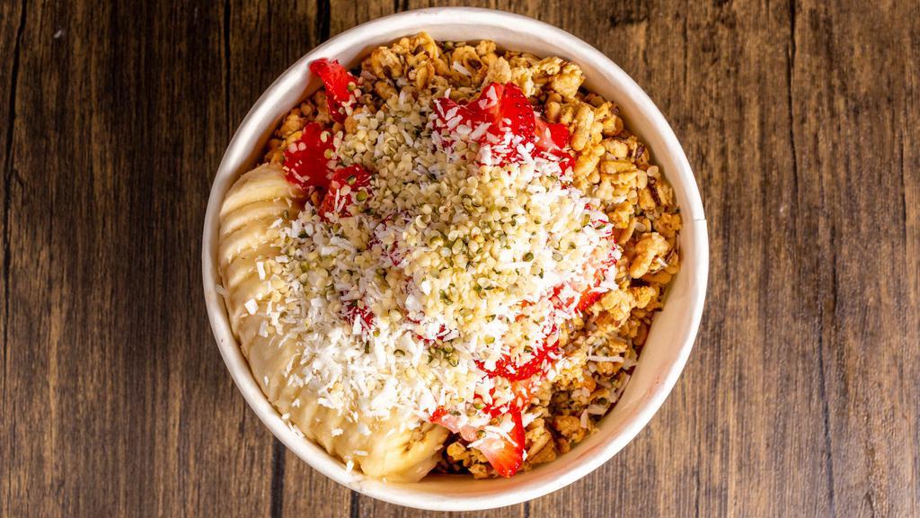 Brazilian Bowl · Sunlife Organics favorite: Blended açai, banana, strawberry, blueberry, apple juice and almond milk topped with granola, banana,
strawberry, and coconut shreds.