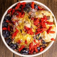 Billion Dollar Bowl · Blended acai, blueberry, strawberry, raw chocolate plant protein, tocos - rice bran solubles...